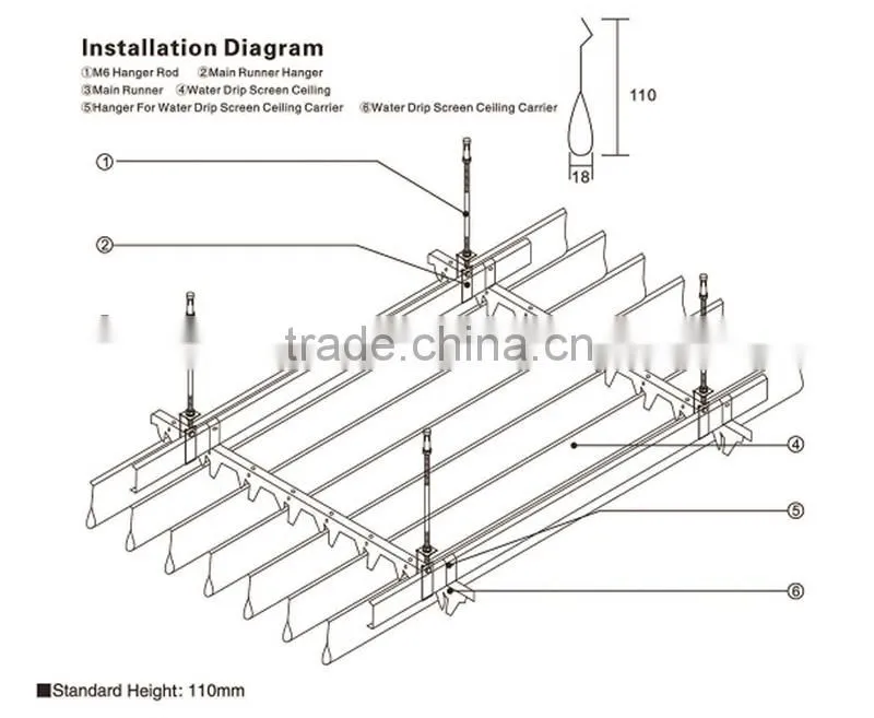 Height 110 Heat Transfer Modern Ceiling Design Aluminum Baffle Ceiling Panel Water Drip Ceiling Decoratiion