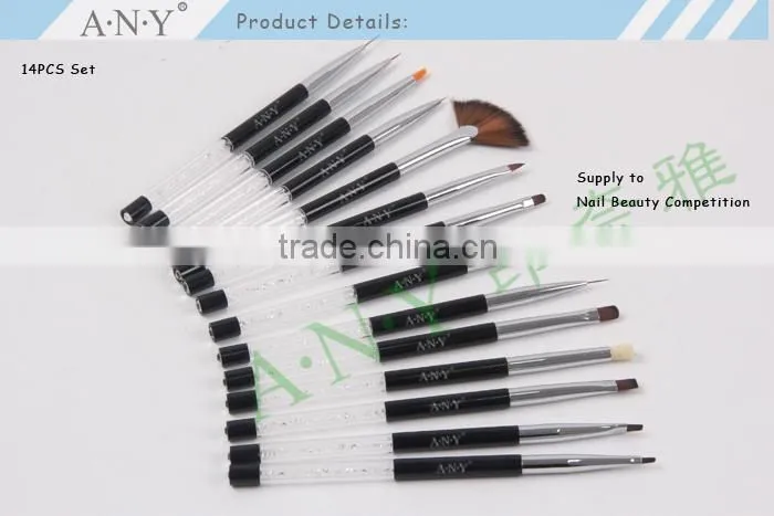 ANY Nail Art Gel Painting Wood Handle Flat Nail Art Gel Brush Nylon Hair