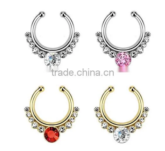Stainless Steel Clip On Fake Septum Clicker Non Piercing Nose Ring Hoop