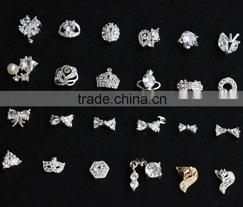super quality zircon material crown bow knot flower fox design 3D nail art jewelry