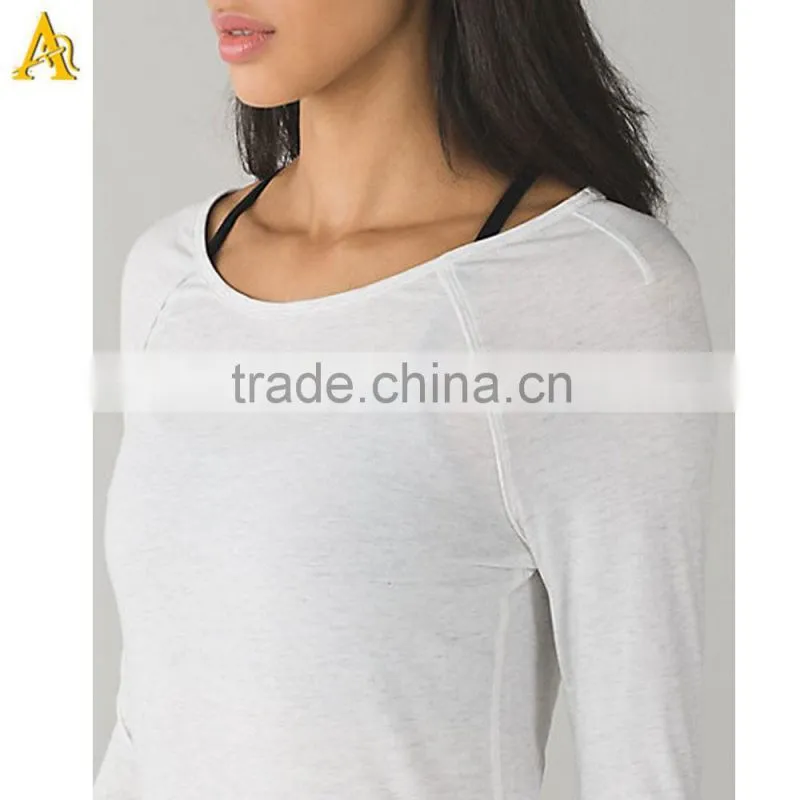 100% cotton girls cool t shirt women plain Long sleeve o neck t shirt