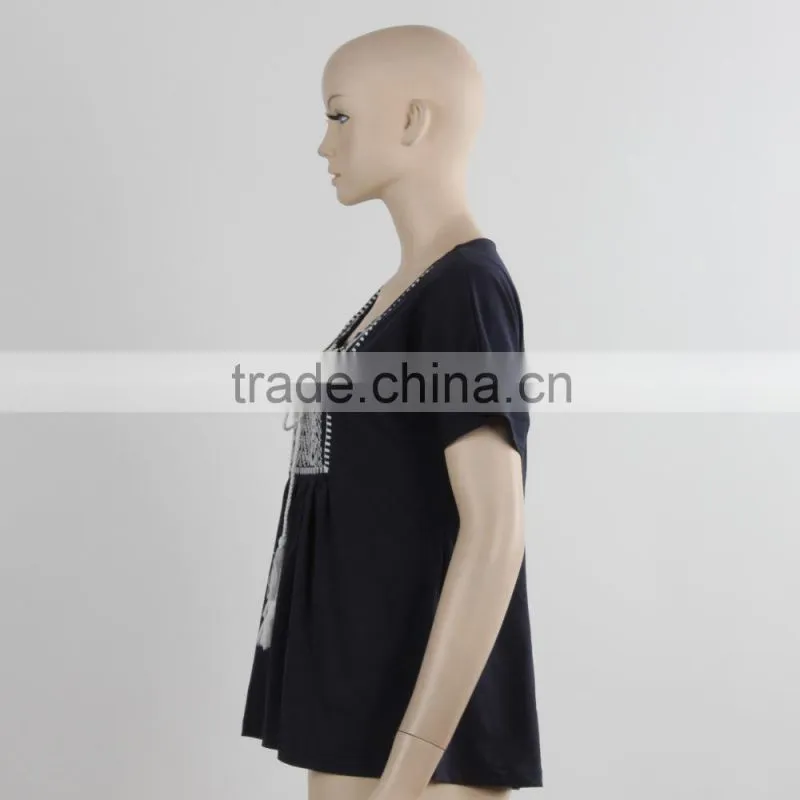 F5S10380 Ladies Black Short Sleeve Fashion Plain T- Shirt