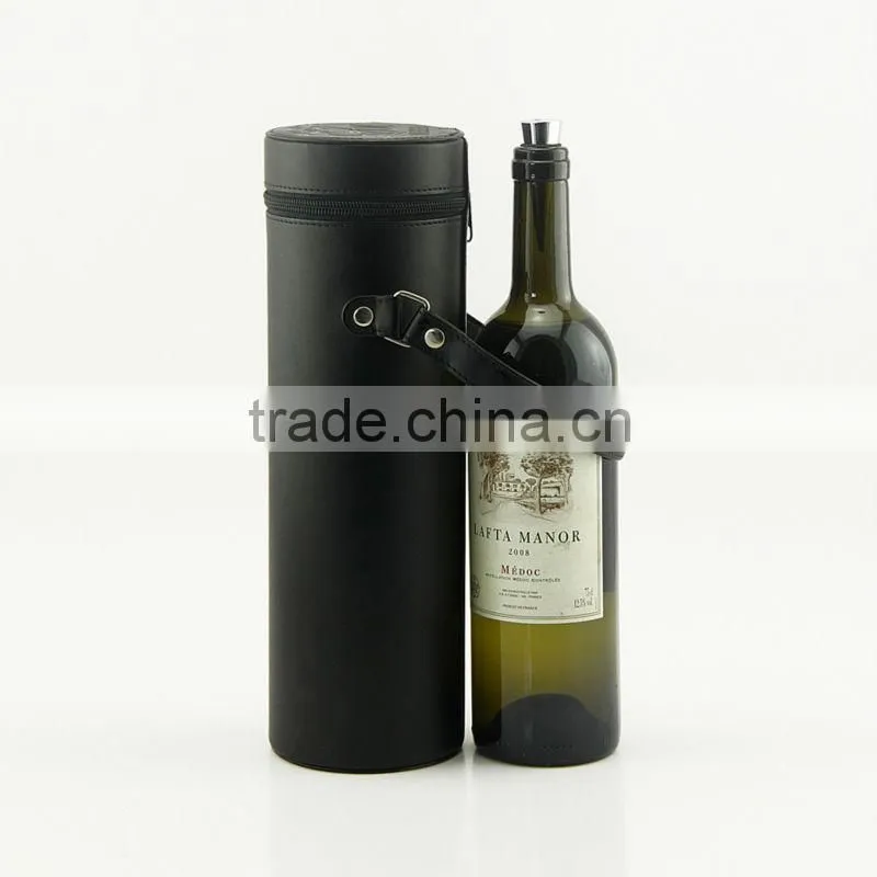PU leather wine bag with belt and lid