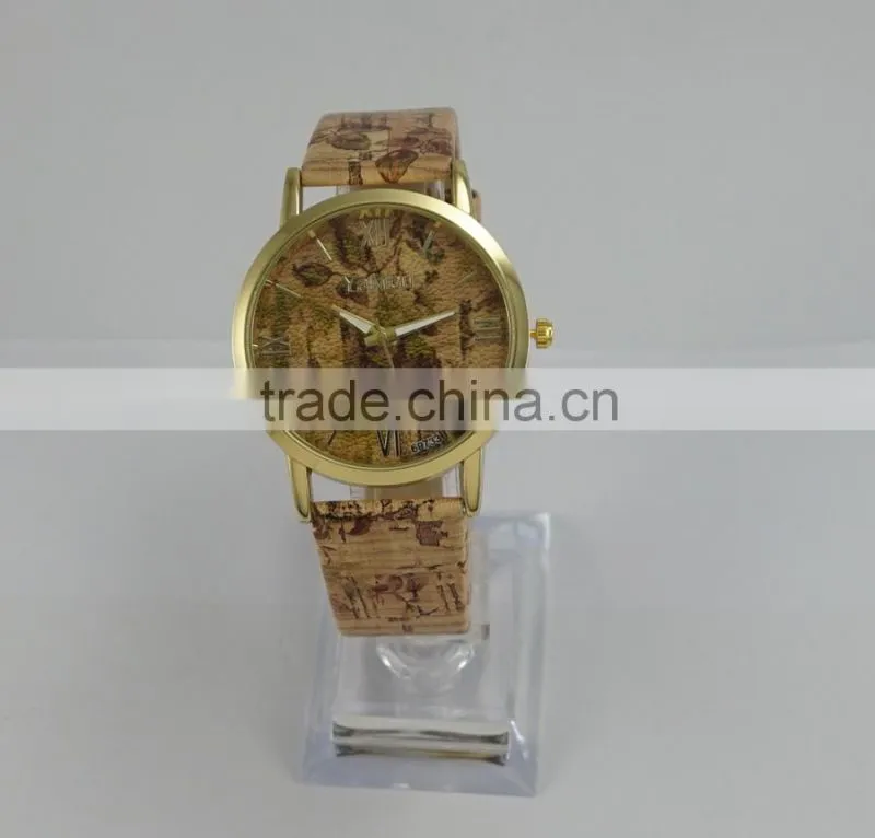 Cheap top sell leather WOODEN print fashion unisex wrist watches