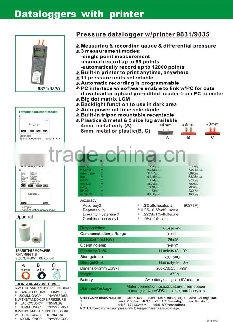 AZ9835 Automatically Record Up To 12000 Points Digital Differential Pressure Data Logger Printer