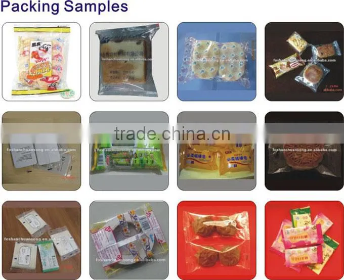 Multi-function egg pies flow packing machine, breakfast food wrapping machine.