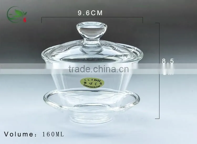 2016 Hot Selling Borosilicate Heat-resistant Gaiwan Mouth-blown Clean Glass Lid Tea Cup And Saucer Tea Set