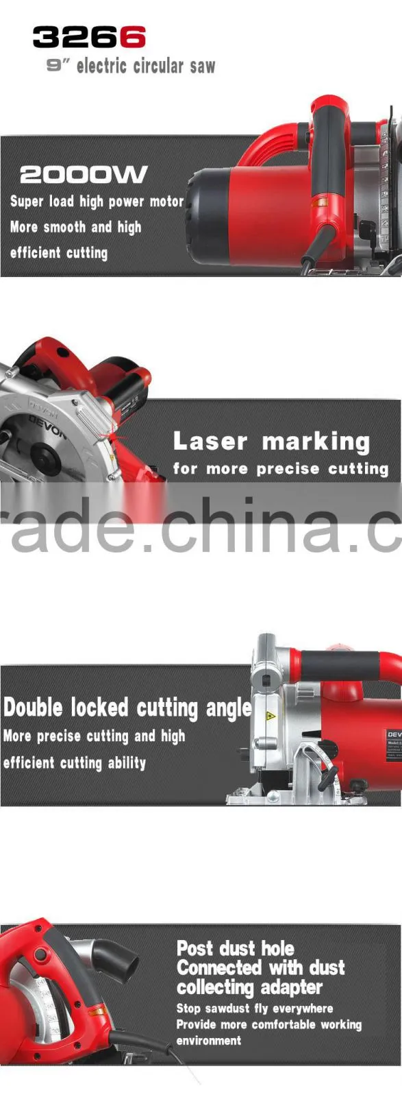 High Quality 235mm 2000w Aluminum Circular Saw Base Plate Electric Circular Saw 3266