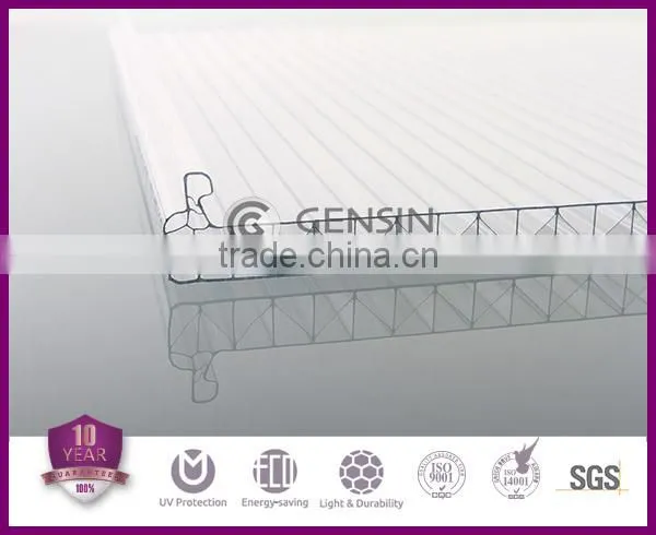 3 wall w-structure polycarbonate U-lock hollow sheets / multi-wall pc roofing sheet/pc panel