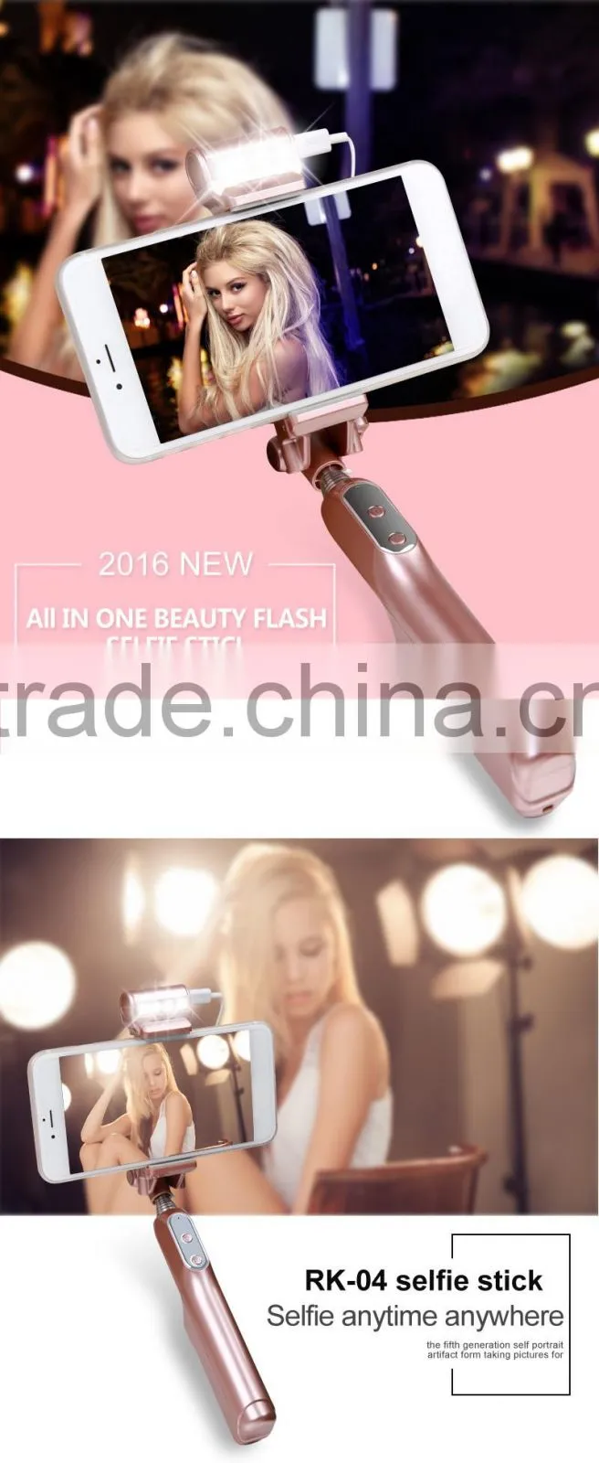 2016 RGKNSE NEW Pocket Selfie Stick with LED Flash Light, LED Selfie Stick with Cable Take