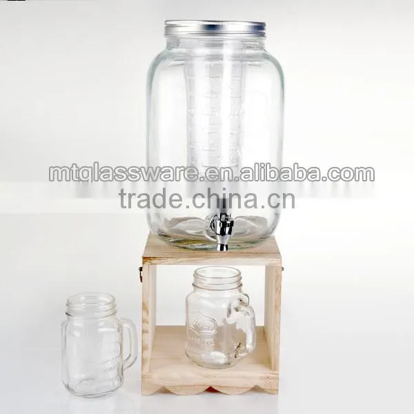 huge glass mason jar with tap with wooden stand