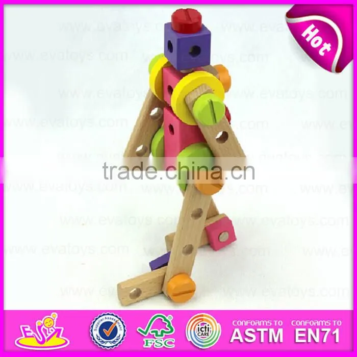 2016 most popular changable screw assemble toy, wooden screw assemble toy W03C013