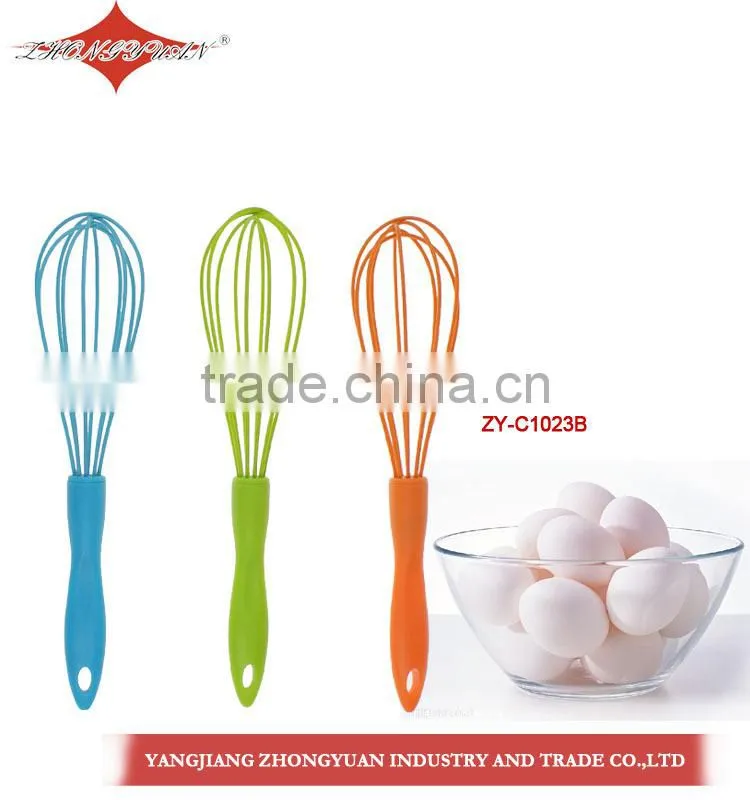 Food grade egg tool silicone coated head wires egg whisk with plastic handle