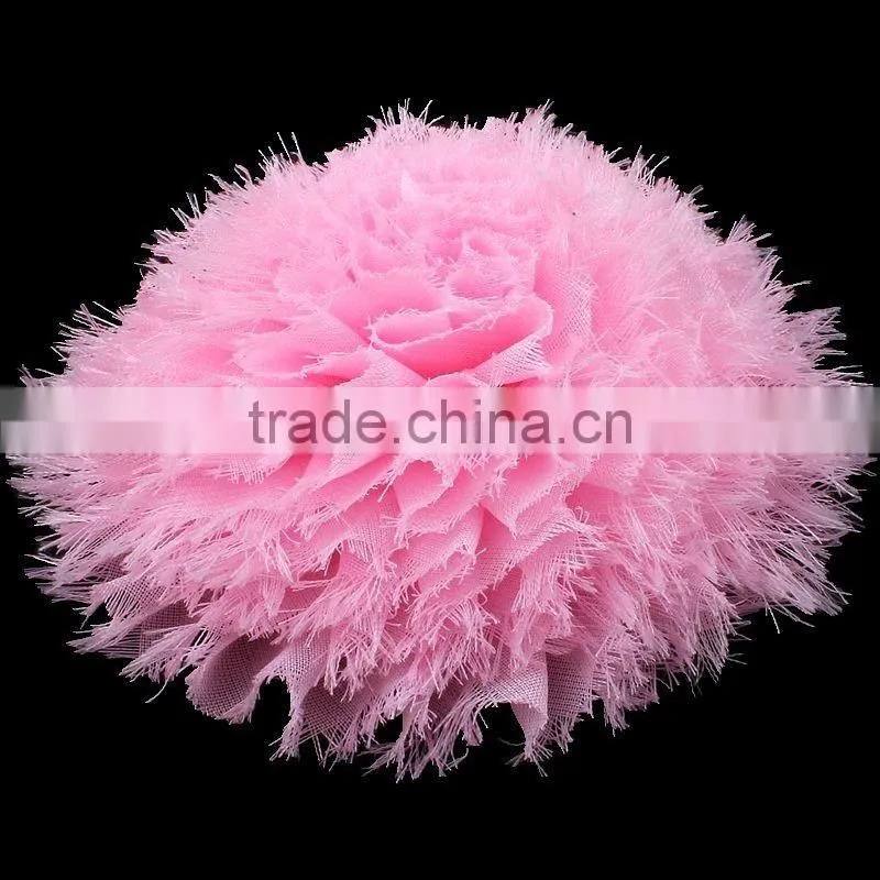 fraying chiffon flower puff ball for kids hair accessories