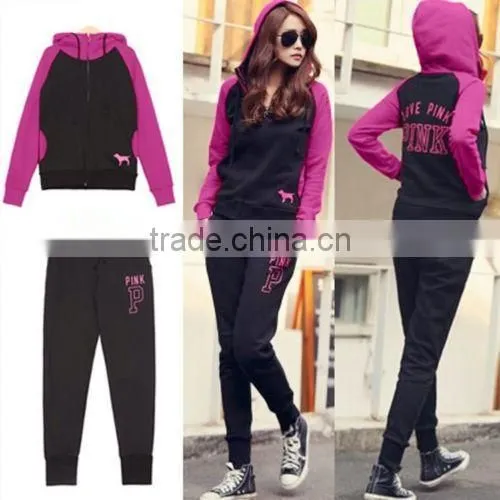 2pcs Suit Women Sport Tracksuit Outfits Zip Hooded