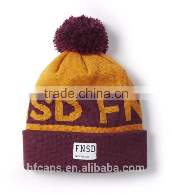 Acrylic Custom Knitted Pom Beanie Hat With Custom Label