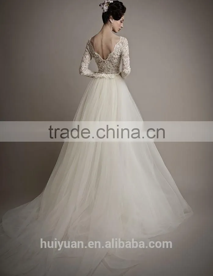 flowing tulle full lace long sleevecolorful muslim wedding dress