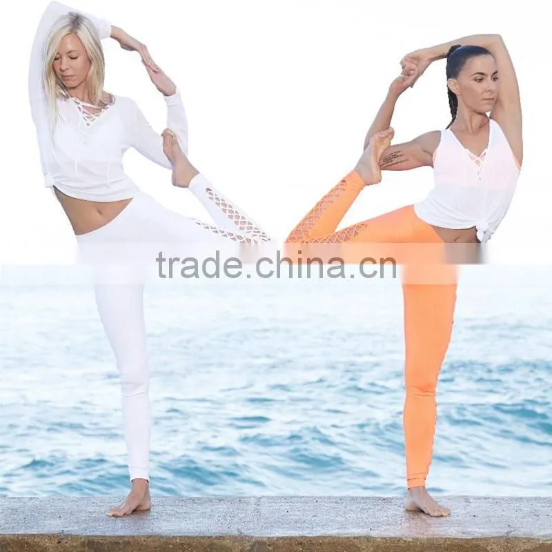 Unique side lace-up details interlace legging high waist women's yoga pants
