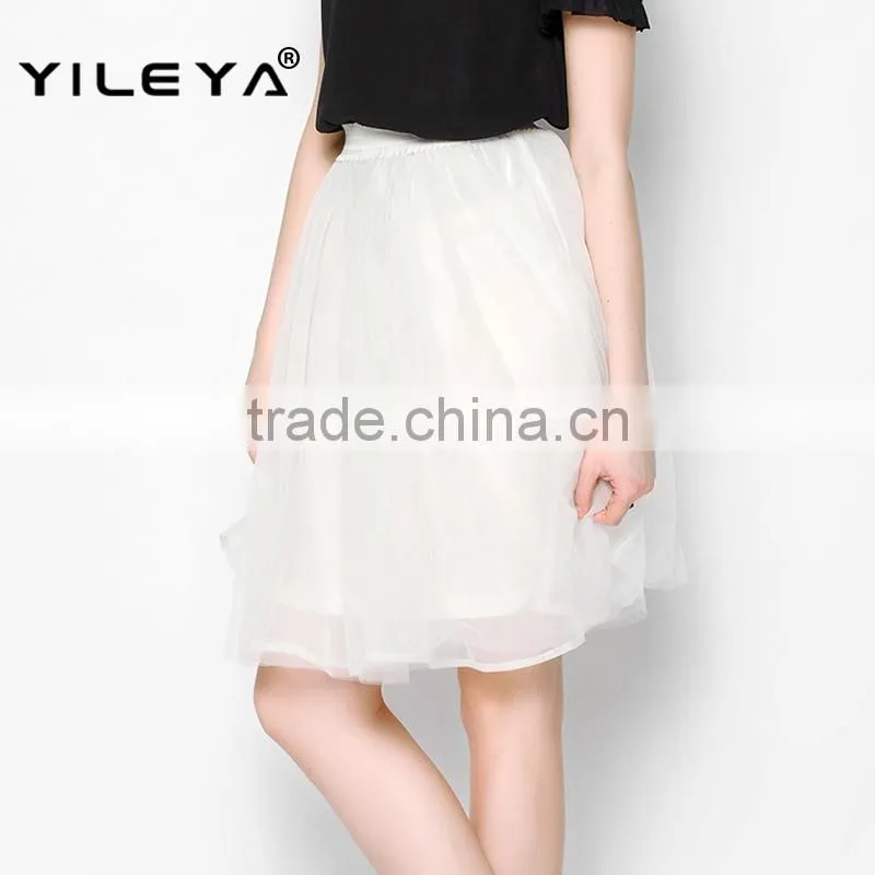 latest woman elastic waist muti layers white fluffy tutu skirt for adult