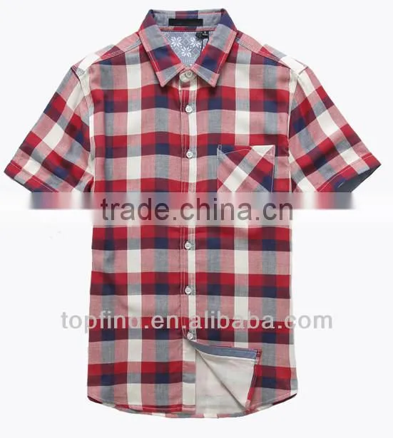 100% cotton fashion latest casual plaid style Short Sleeve Shirt for Men