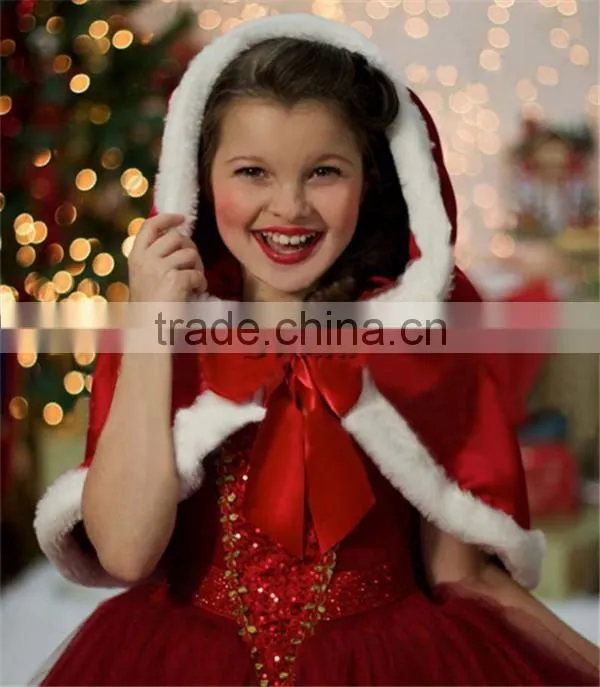 Hot selling girls's dress Christmas dress with shawl Kids girl dress wholesale with hoodies