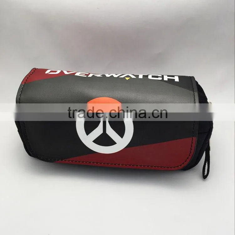 Hot sale overwatch anime cartoon fancy pu pencil bag for students
