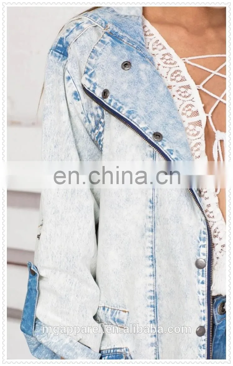 High quality OEM garment oversized casual light blue women trench coat with hood