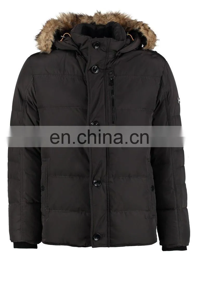 men 100%polyester brown down jacket with fur