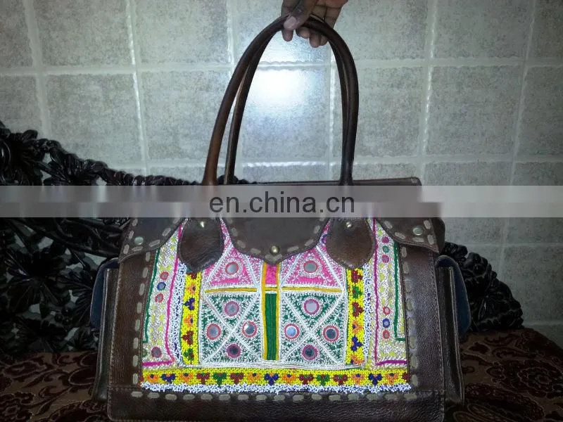Vintage Shoulder Beach Handbag Embroidered Leather Banjara Bag Ethnic India Gypsy Purse
