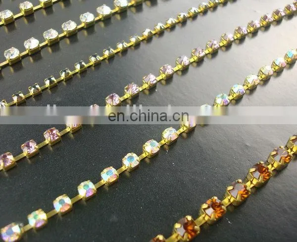 wholesale soldering SS12 multi color rhinestone cup chain
