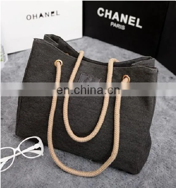 Korea Fashion Shoulder Bag Linen Cotton Ladies Handbag With Hemp Rope In Stock