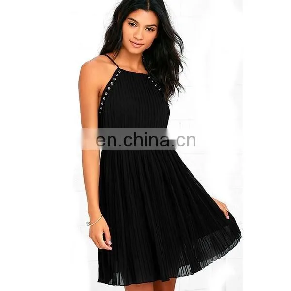 Hot sale fashion dress sleeveless 100% polyester summer women dresses