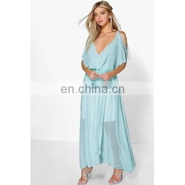 2016 Elegant Women Clothing V-neck Chiffon Double Layer Wrap Maxi Dress