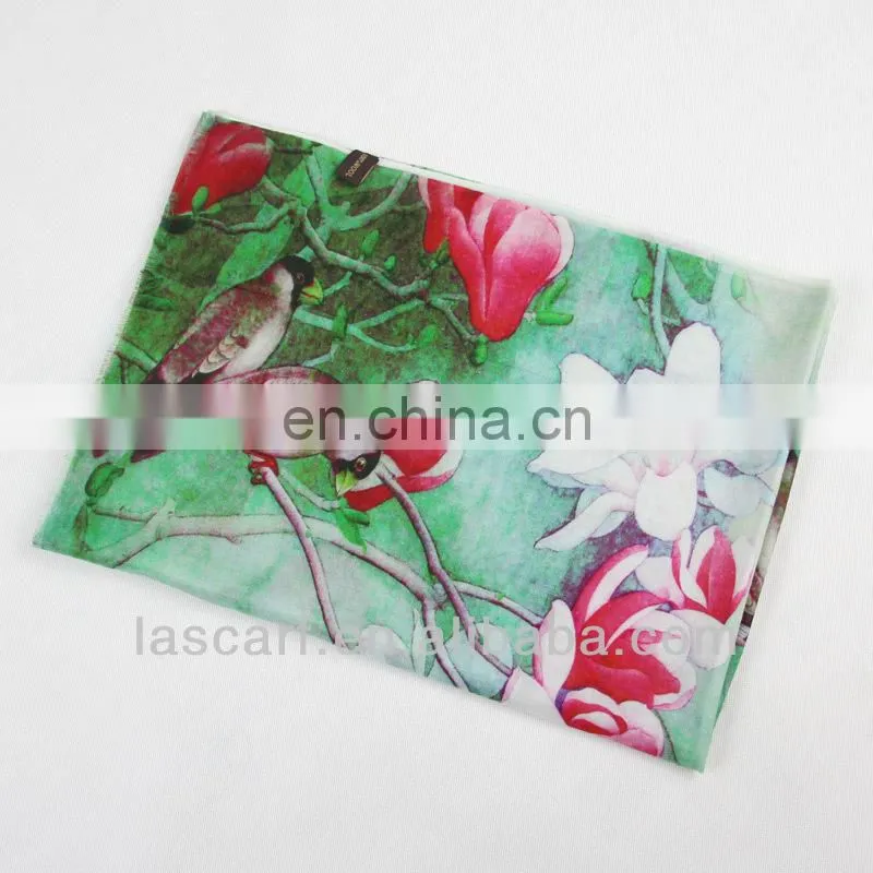 green color lotus pattern digital printing wool scarf