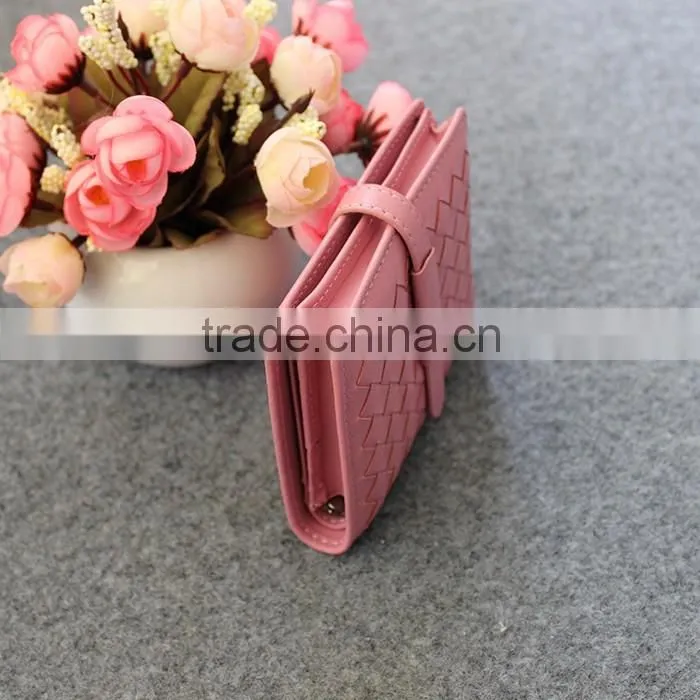 New fashion multi colored women woven leather short wallet with coin purse