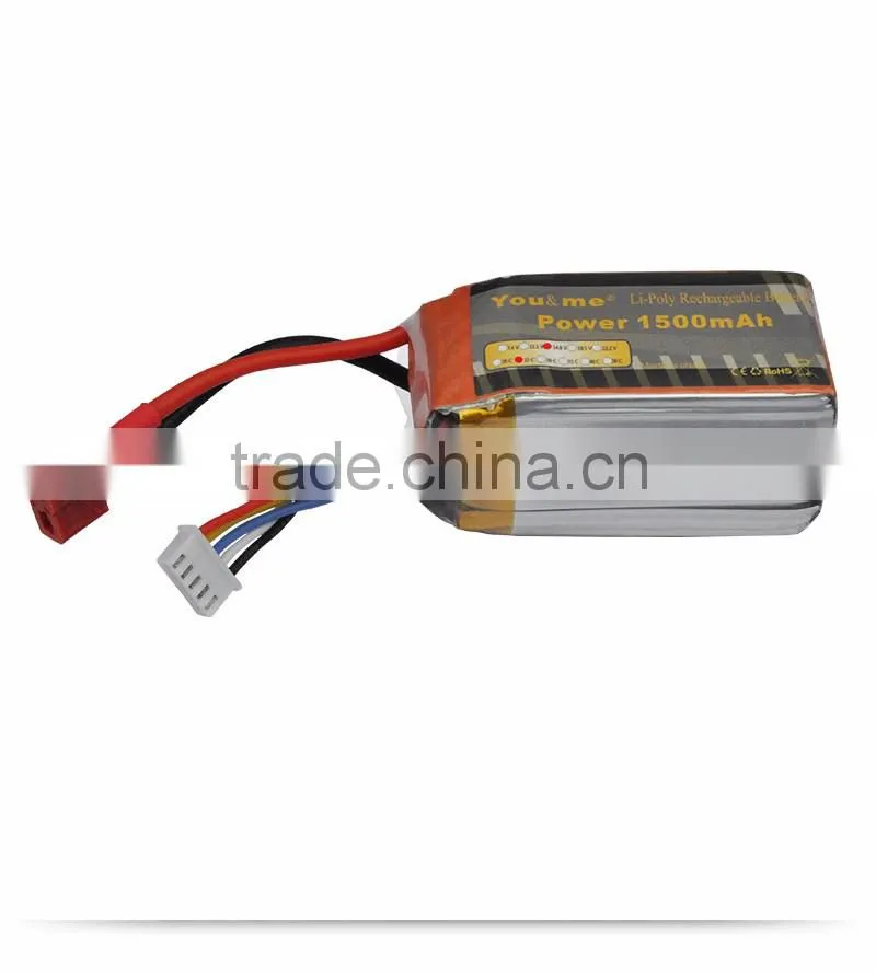 You&Me 4S 14.8V 1500mAh 25C Rechargeable Lithium Polymer Battery For Quadcopters RC Models