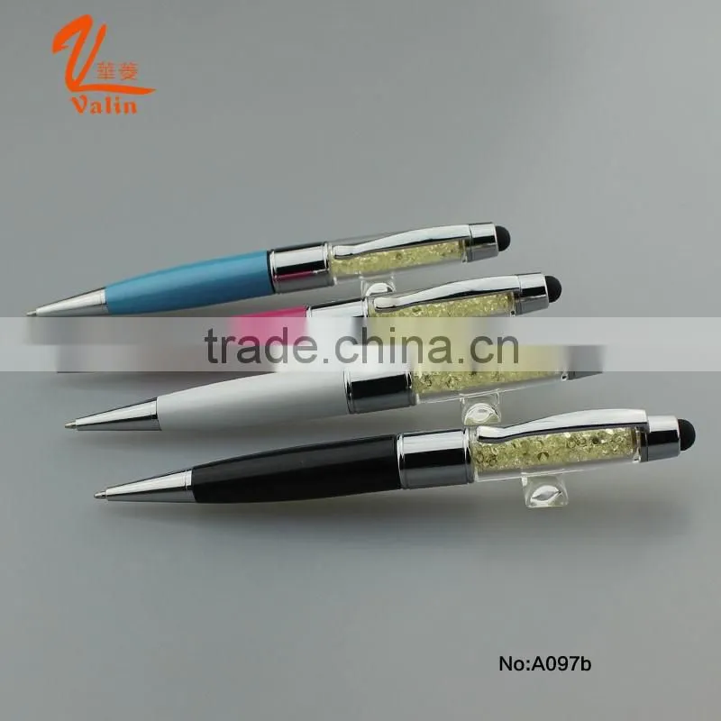 2016 Valin blue USB disk metal ball pen with crystal touch screen
