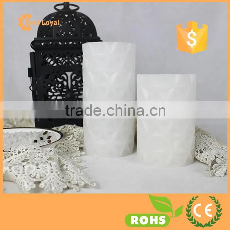 Rhombus Pattern Carving Pure White LED Candle Light With Button Battery Operated