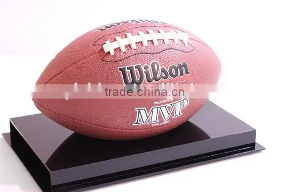 Customized Rugby ball display case full size acrylic with black acrylic base