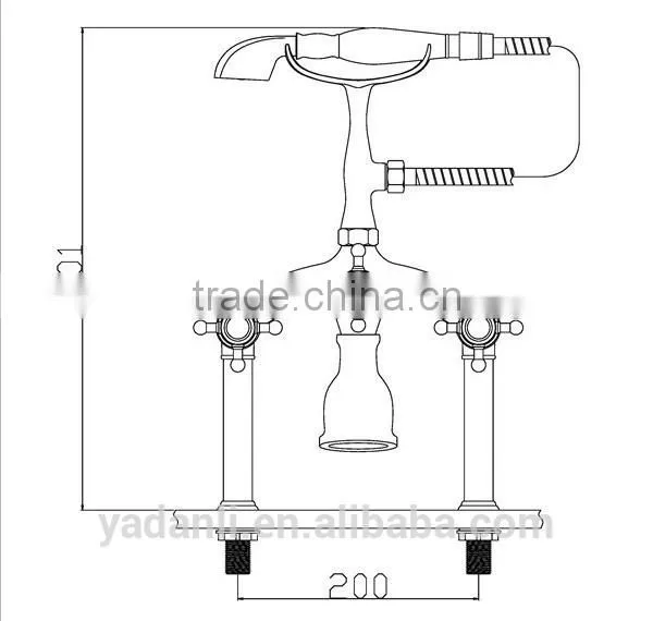 Chrome polished deck mounted double handle brass traditional tub faucet Y003