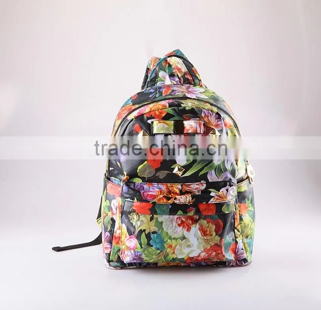 3416 SS Collection Elegant Flower Printing PU Backpack 2016 For Ladies