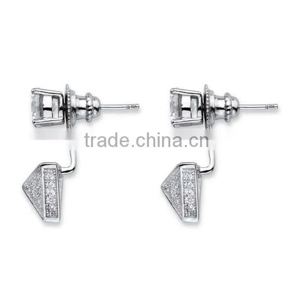 Wholesale Sterling Silver Micro Pave White CZ Pyramid Ear Jacket Earrings