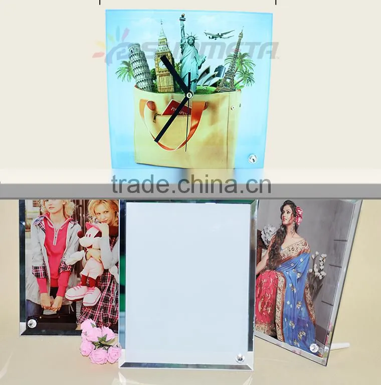 sublimation Glass Photo Frame with clock Wholesale made in china YIWU