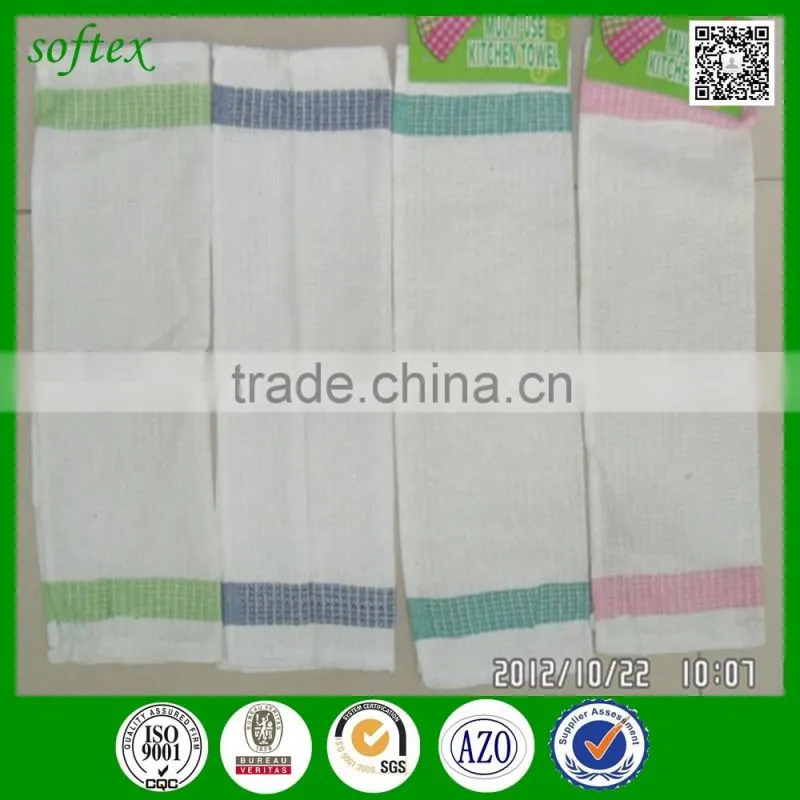 china factory wholesale white kitchen towels with color stripe border
