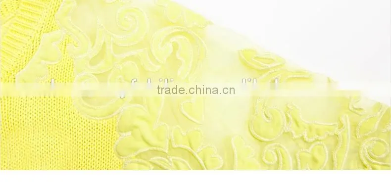 2015 hot sale korean fashion hollow lace bright colored sweater spring