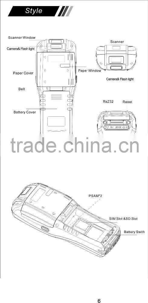 Rugged industrial handheld android PDA wireless with thermal printer and barcode scanner support secondard developing