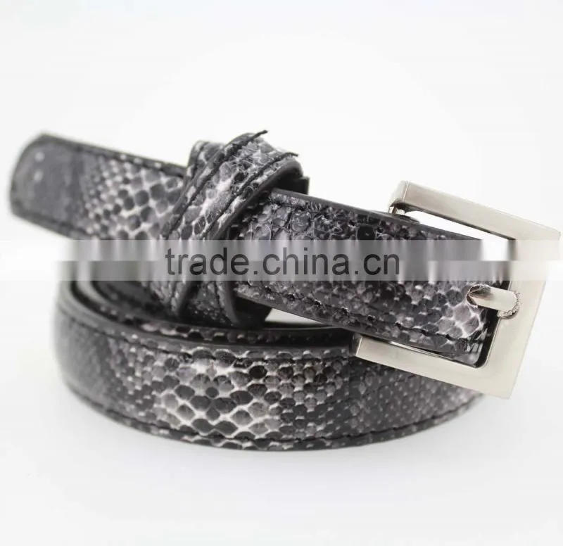 Women's Casual belt with Fuax PU leather and small silver buckle