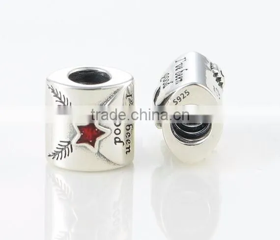 100% 925 Sterling Silver Letter to Santa with Red Enamel Charm Bead