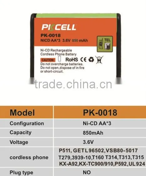 Ni-CD 3.6V Rechargeable AA 850mAh battery pack