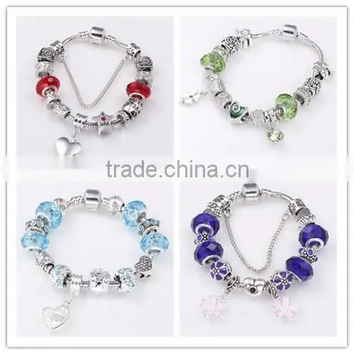 2016 Glass Bead Bracelets with Purple Glass Beads and Snowflake dangles